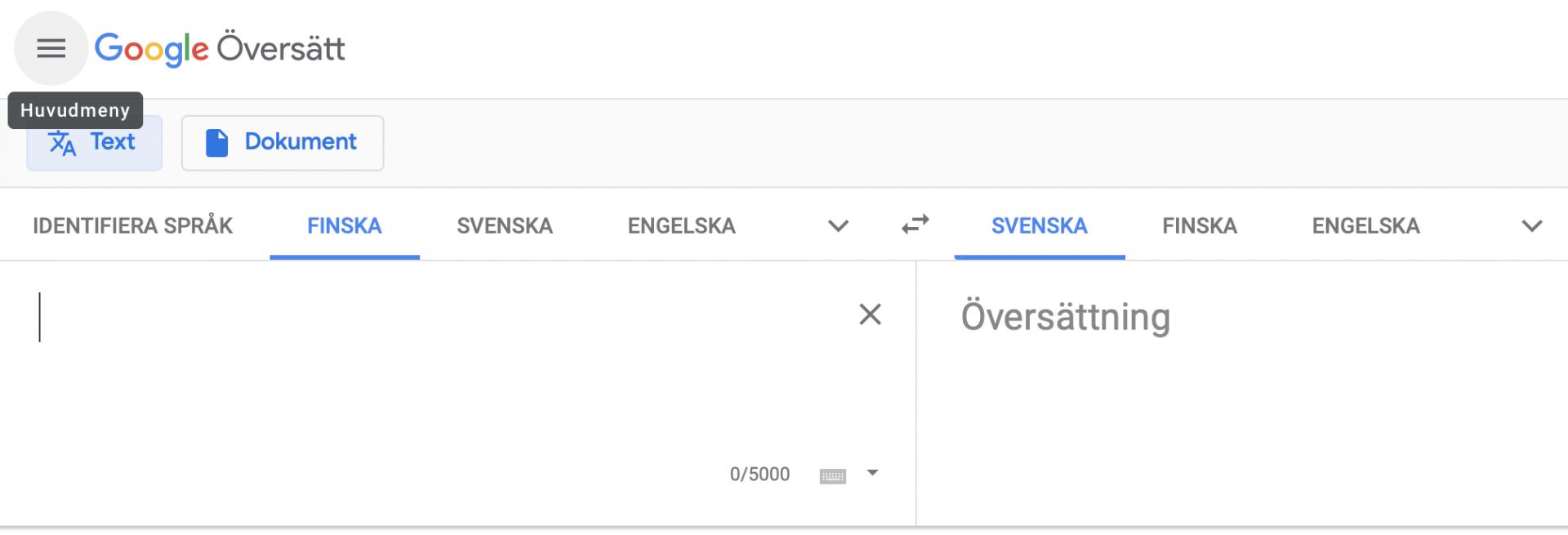 Skärmdump av Google-translate öppnad i webbläsaren.