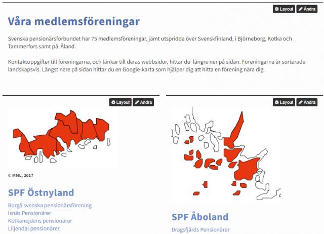 Skärmdump som visar förbundets pensionärsföreningar